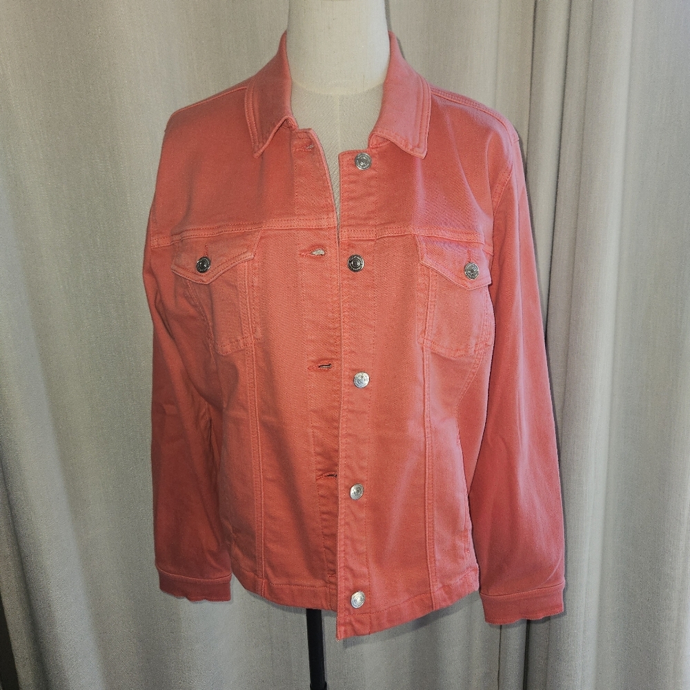 Tommy Bahama Leila Mineral Wash Button Front Denim Jacket: Lt Pomodoro: Medium - Picture 9 of 12